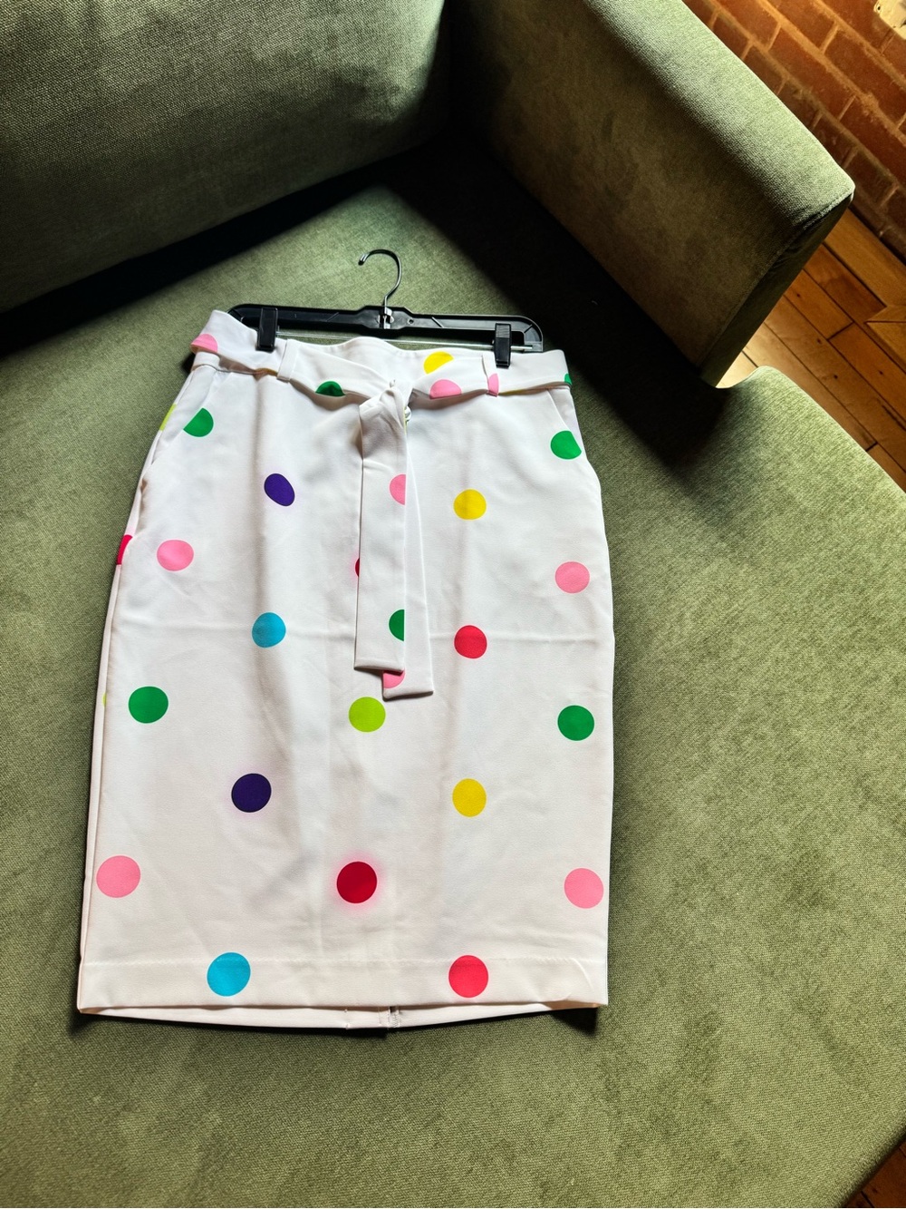 White Belted Polka Dot Pencil Skirt
